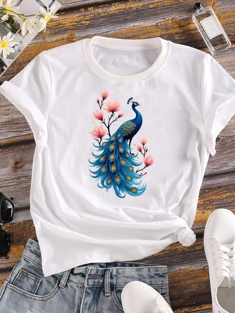 (Asian Size) Lady Female Top Printed Women Flower Sweet Trend 90s Casual T Shirt Fashion Graphic Short Sleeve T-shirts Tee Clothing