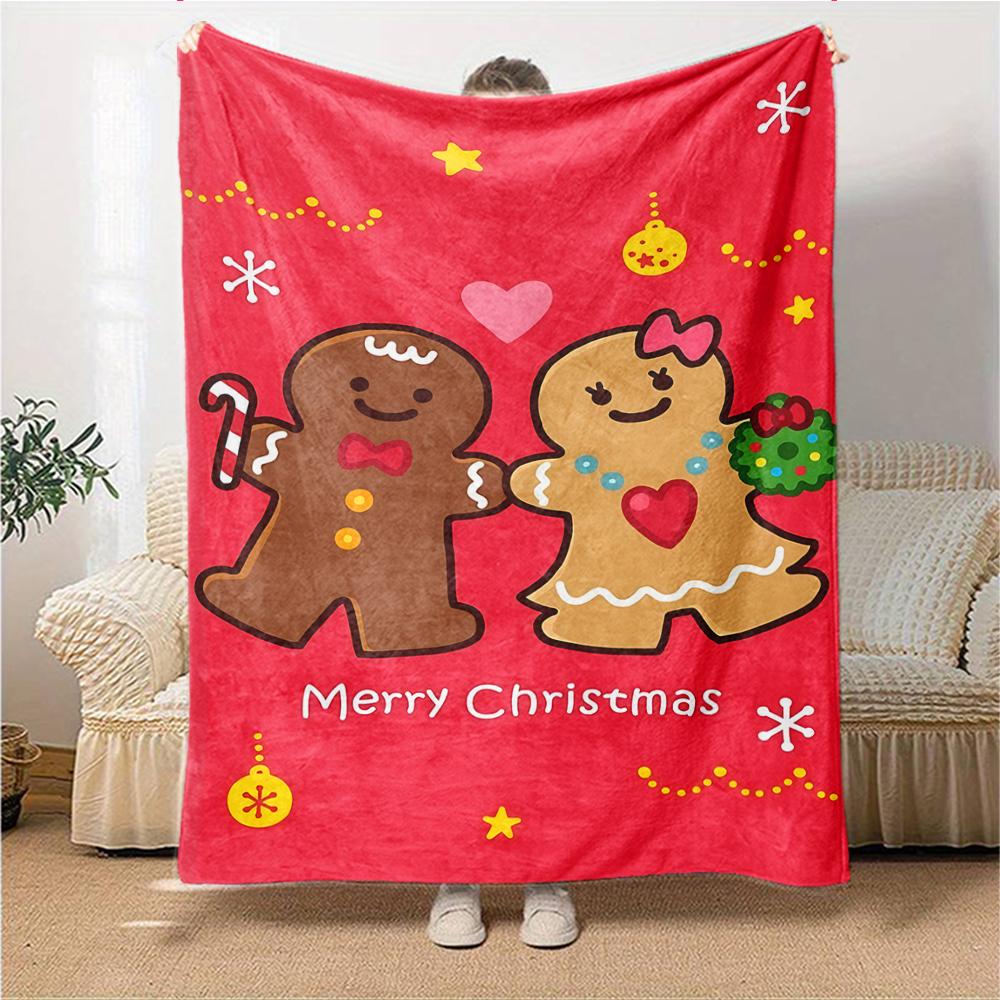 Gingerbread Christmas Couple Blanket Soft Throw Blanket For Home Bedroom Bed Sofa Travel Office Solid Christmas Blanket