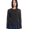 Kong Trendy Brand Ini*** Mesh Elastic Slim-Fit Women's Spring and Autumn Long-Sleeve Base T-Shirt, Round Neck, Lightweight, Breathable, Solid Color