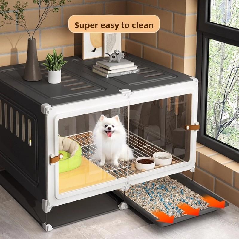 Cage pour Petit Chien avec Toilettes Luxe Une Pièce Un Salon Villa pour Animaux de Compagnie Cage pour Chiots avec Zone Toilettes Séparée Maison pour Chiens d'Intérieur
