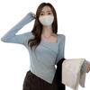 6880# Slim-Fit Spicy Girl Irregular Top - Square Neck Long Sleeve T-shirt for Autumn/Winter