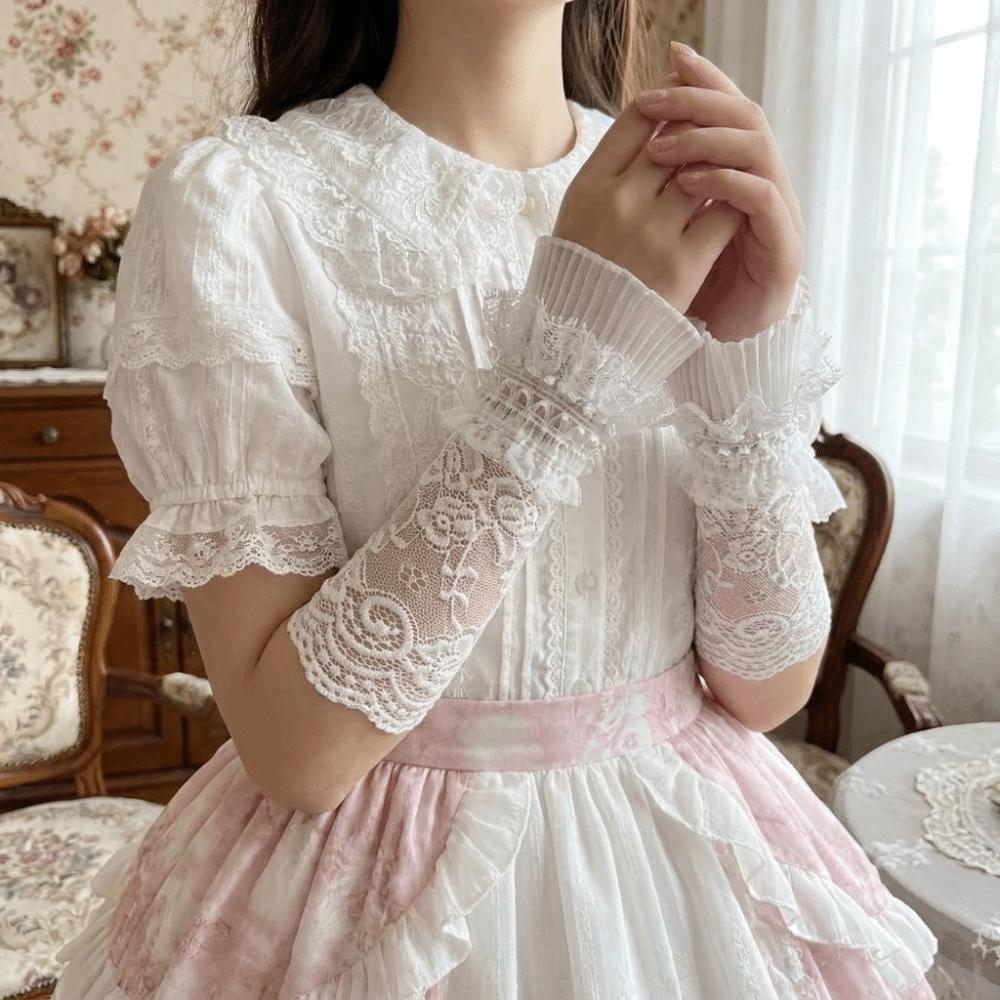 Ruffle Cuffs Fingerless Gloves Mesh Decorative Gloves Vintage Lace Arm Sleeves Women