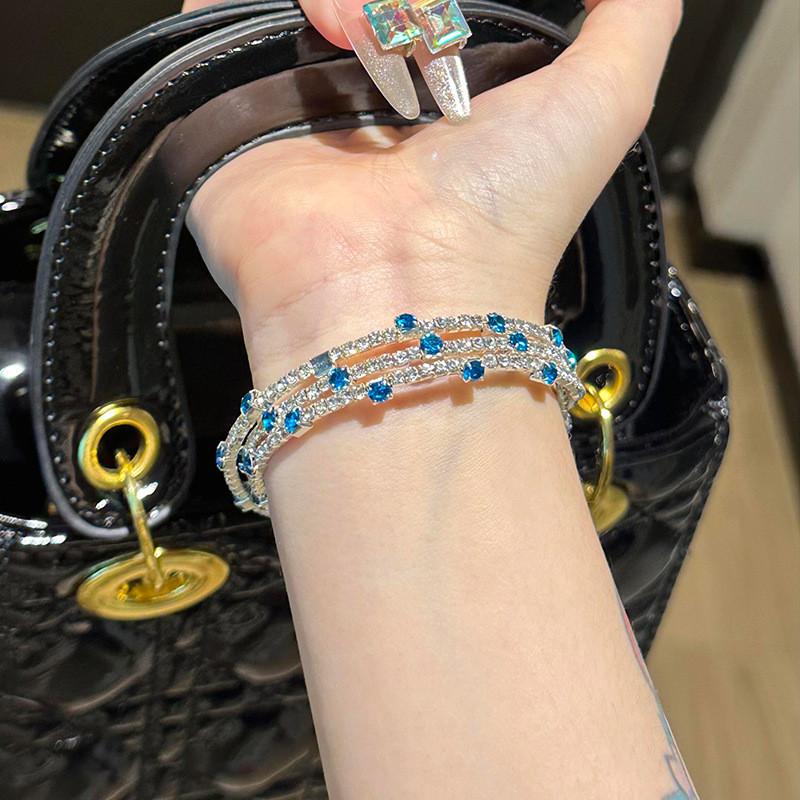 Luxury Zircon Triple Layer Open Bracelet With Flower Accents For Fashionistas And Office Wear