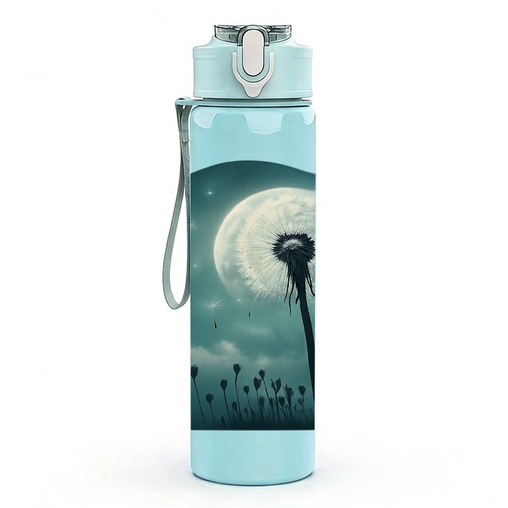 1PC Dandelion Moon Night Art 750ml Color Plastic Sports Water Bottle Leakproof Flip Straw Lid Suitable for Sports Office Home Use