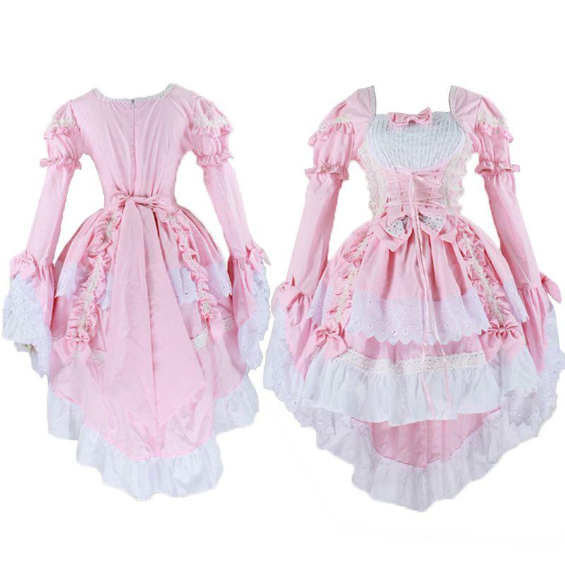 

Лолита Принцесса Женское Платье Горничной Рюши Косплей Костюм Наряды Рукав Фальбала L розовый