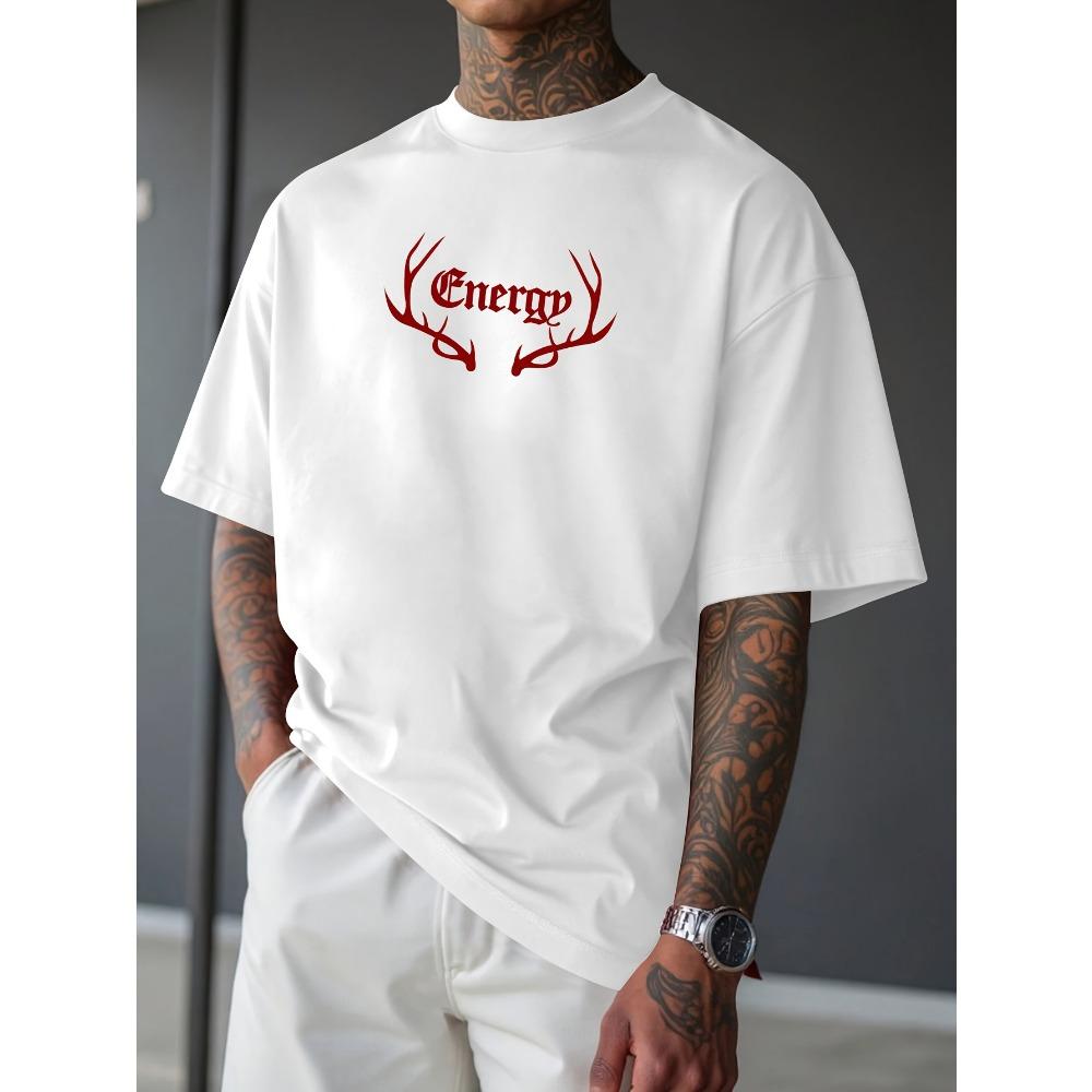 

Men s Fashion Creative Design Red Antlers Printed Casual Versatile Short Sleeve T-Shirt 2XL