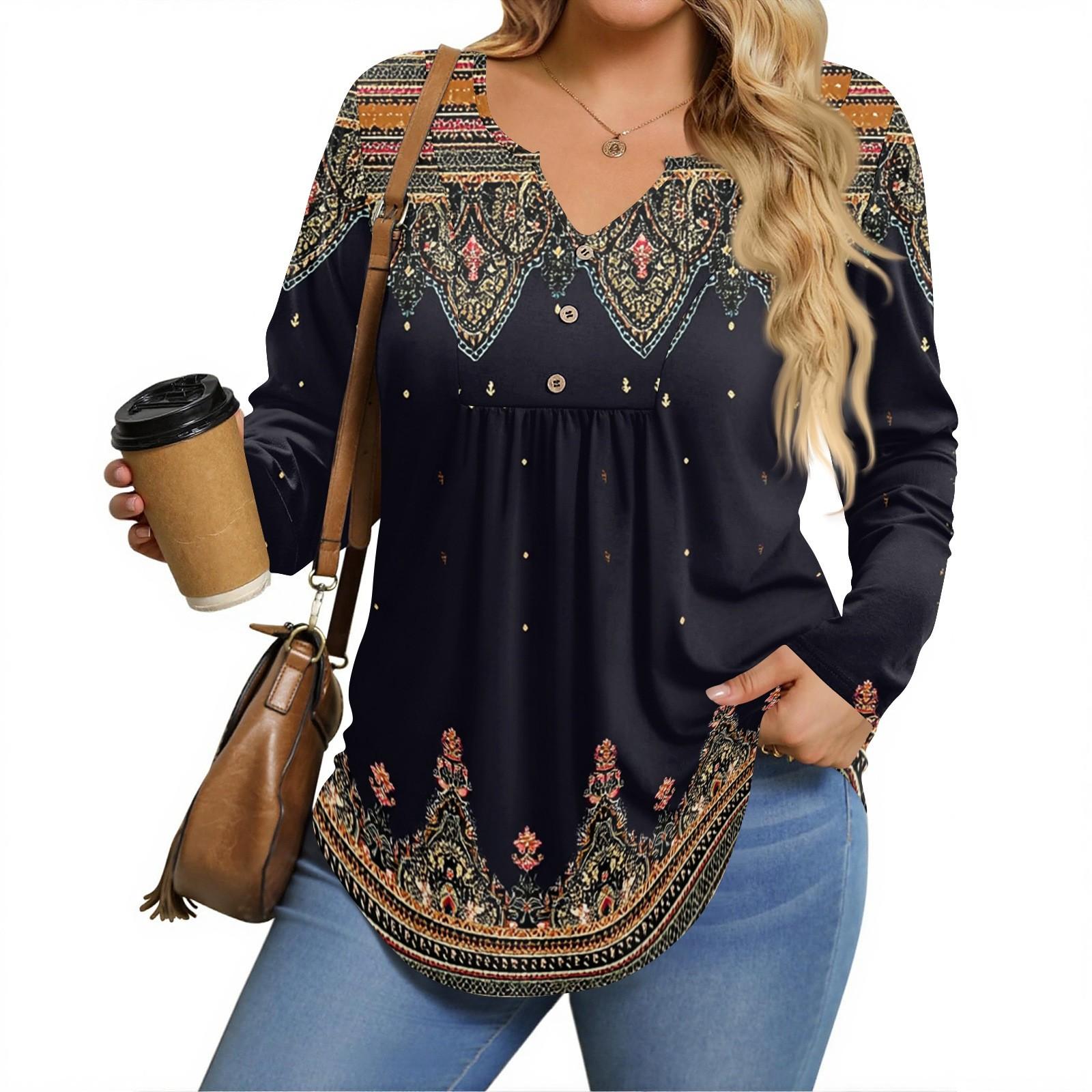 

Женские рубашки больших размеров с длинным рукавом, туники с V-образным вырезом, базовые футболки свободного кроя XXXL чёрный