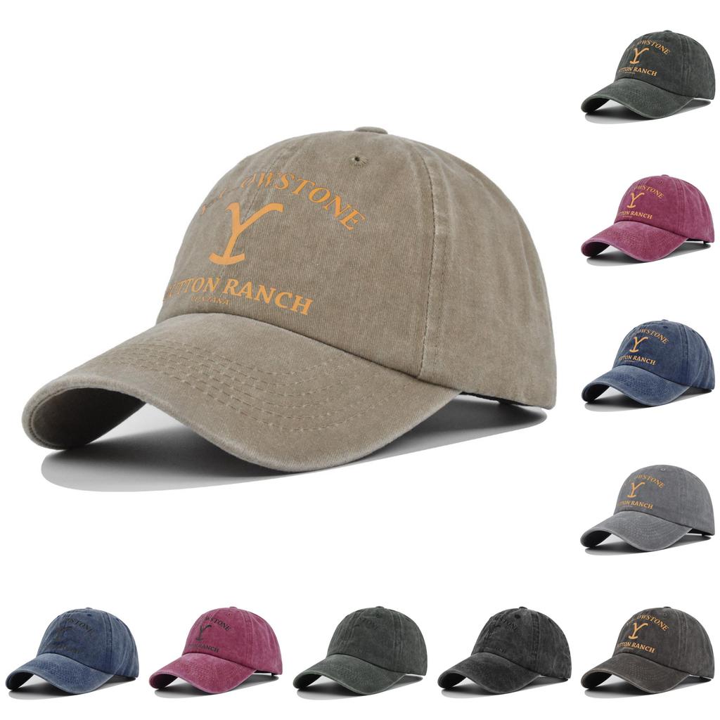 Yellow Stone Letter Embroidery Art Cotton Baseball Cap With Curved Visor For Summer Sun And Shade