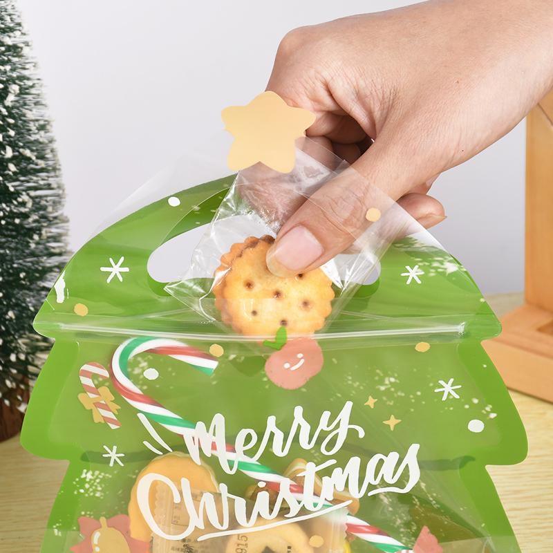 10Pcs Christmas Candy Cookie Zipper Bags Xmas Tree Santa Sweets Gift Packaging Bag Christmas Party Decoration Supplies New Year