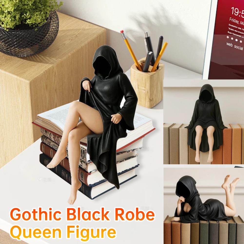3D Záhadná socha Gothická Královna v černém rouše Figurka Maskované ženy Sedící Figurka Socha na polici Domácí Dekorace na stůl