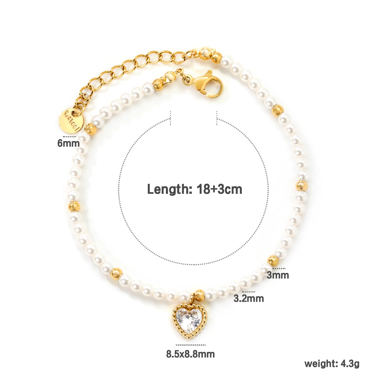 

Fashionable Girl White Pearl Bracelet with Heart-shaped Moonstone Pendant, INS Sweet and Romantic Jewelry for Girls Waterproof