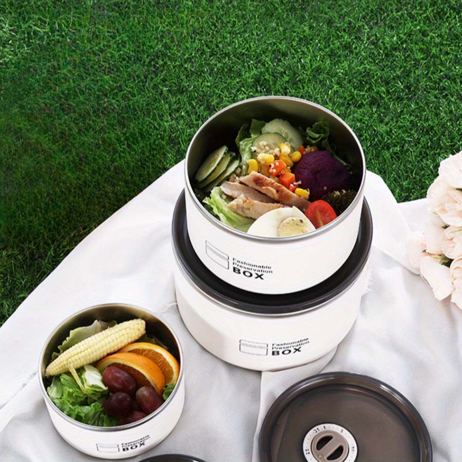 SUS304 Stainless Steel Fresh-keeping Box with Lid, Lunch Box, Outdoor Camping Food Storage Box, Double-layer Insulated Lunch Box