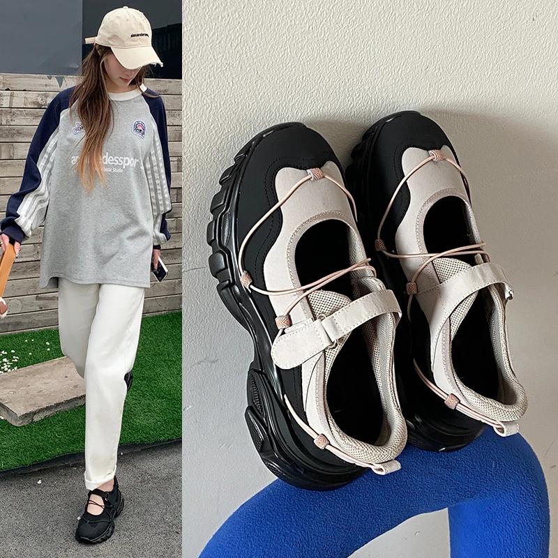 2025 Spring Autumn New Women's Sneaker Magic Pad Increases Height Age-Reducing Round Head Sponge Cake Bottom Debi Shoe