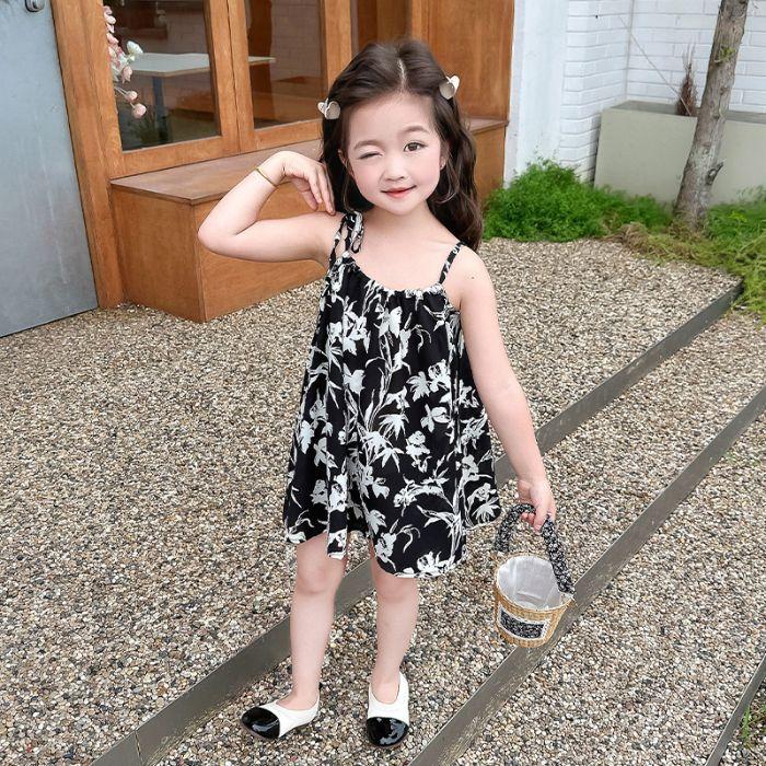 Sweet Solid Color Spaghetti Strap Dress Comfortable Skin Friendly Lightweight Summer Skirt Dress for Little Infant Baby Girls 90