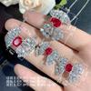 New Set Of Jewelry Necklace Earrings Ring Ruby Style Fashionable Light Luxury Zircon Versatile Women's