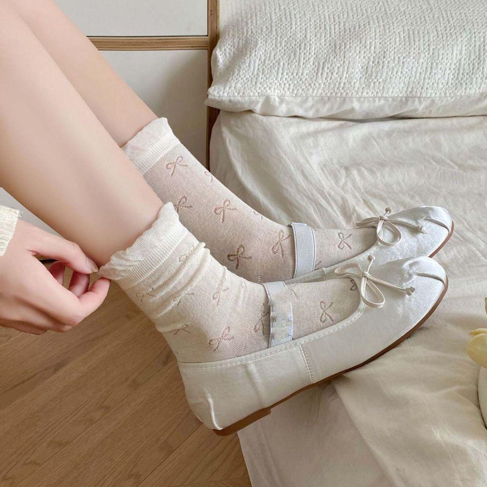 

Female Hosiery Bow Hollow Ankle Socks Thin Summer Balletcore Style Socks Girl