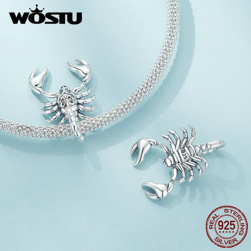 WOSTU 925 Sterling  Silver Retro Charming Scorpion Charms Beads Fit Original Bracelet DIY Jewelry
