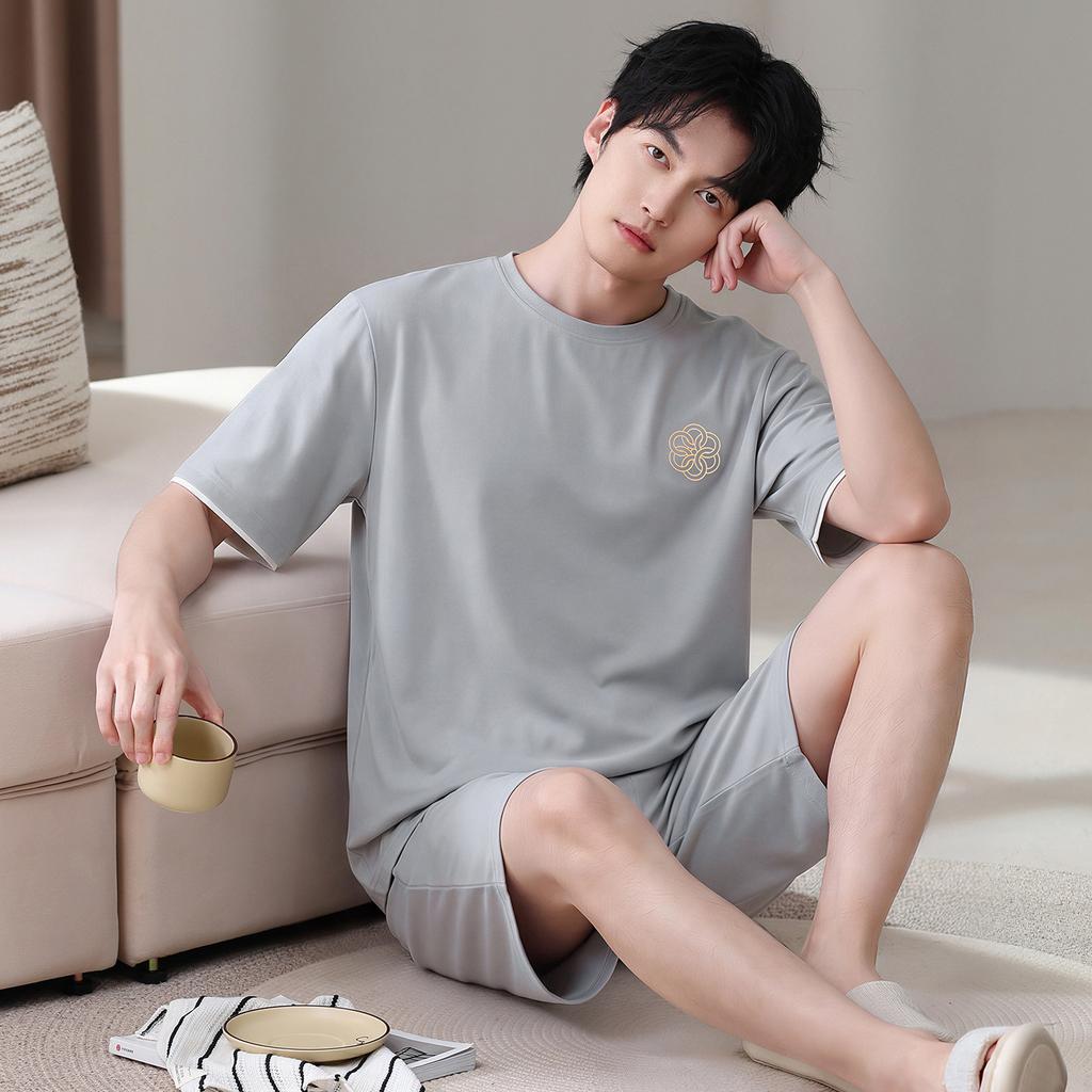 Pajamas men's summer pure cotton 1011 new short-sleeved five-point pants plus size heroic loungewear summer