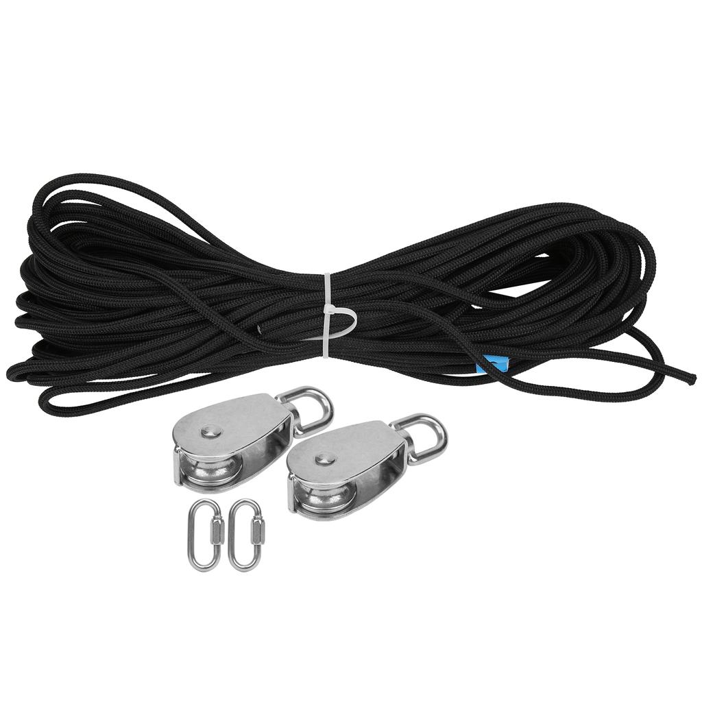 25MM Single Pulley Set with 30m Nylon Rope and 2Pcs PVC Carabiner Buckle Accessory