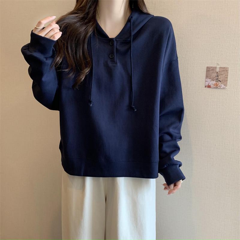 Women's Fashion Casual Spring Autumn Solid Color Print Long Sleeve Hooded Blouses & Shirts