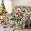 1pc Vintage Floral Print Blanket, Rose Theme, Multiple Sizes Available, Suitable for Living Room, Bedroom, Study, Balcony, Office