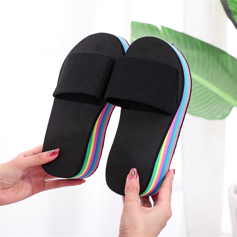 Women's Rainbow High-Heel Flip Flops: Colorful Thick-Soled Summer Beach Sandals