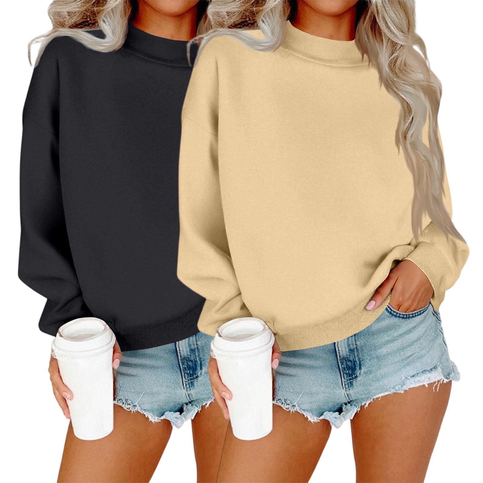 

Женский модный повседневный топ с длинными рукавами и круглым вырезом, толстовка-комбо XXL чёрный