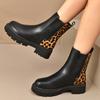 Plus Size Fashion Leopard Print Chelsea Boots Women Thick Sole Non Slip Ankle Boots Woman Autumn Slip On PU Leather Botas Mujer