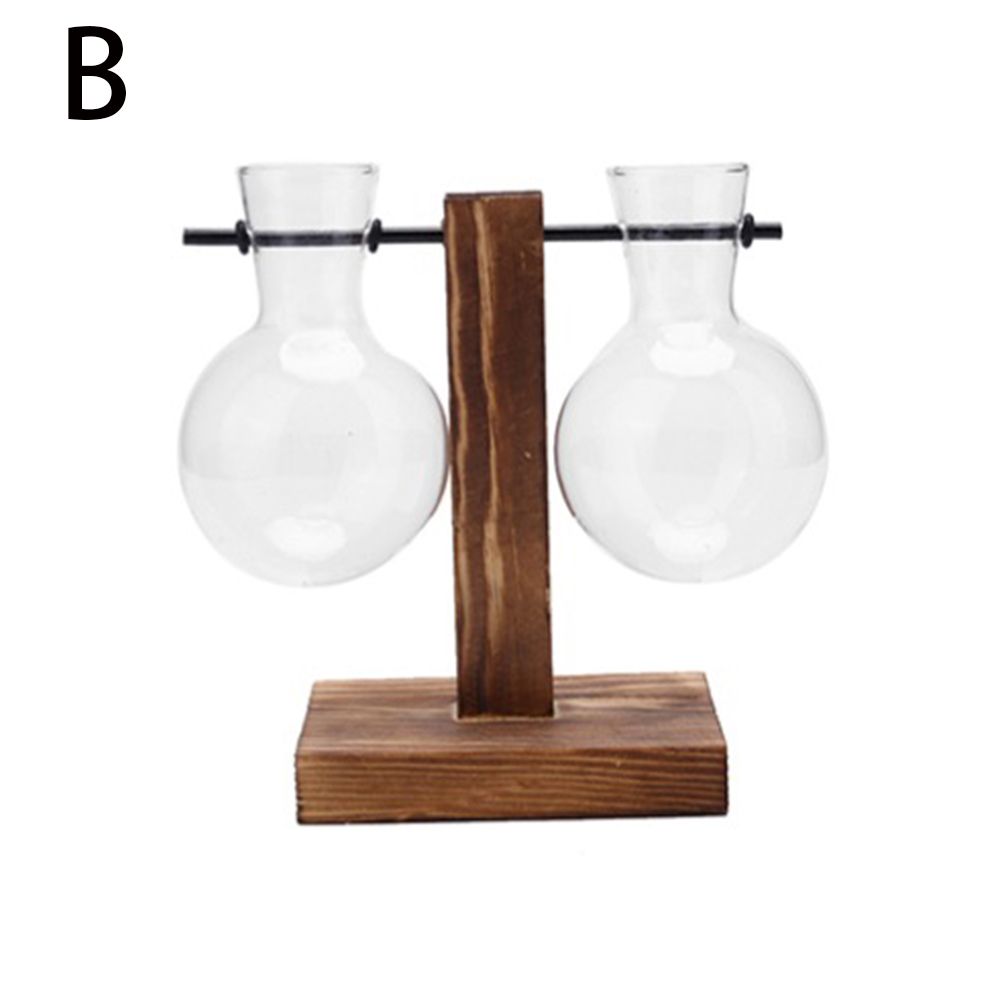 Decoration Bonsai Terrarium Tabletop Flower Pot Glass Vase Wooden Frame Hydroponic Plant Vases