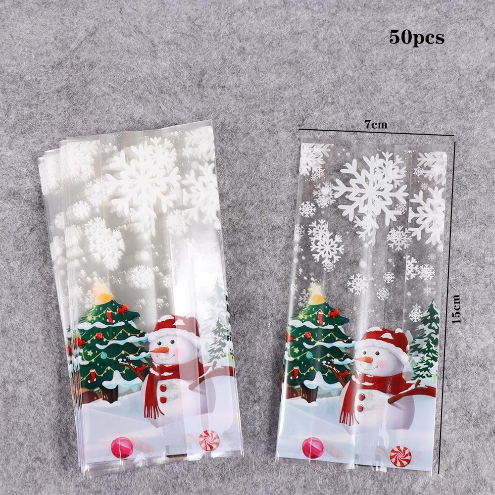 

50/100Pcs Plastic Christmas Snowman Cookie Bags Snowman Snowflake Pattern Transparent Christmas Gifts Bags Thickened as pic