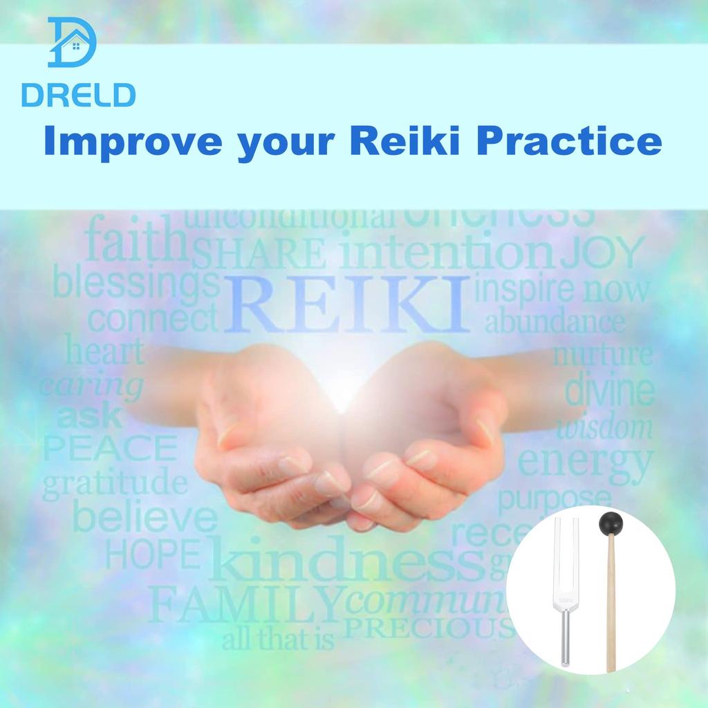 Dreld 528Hz Tuning Fork, Tuner, and Rubber Mallet with Storage Pouch, Purifying, Angelic Tones, Healing