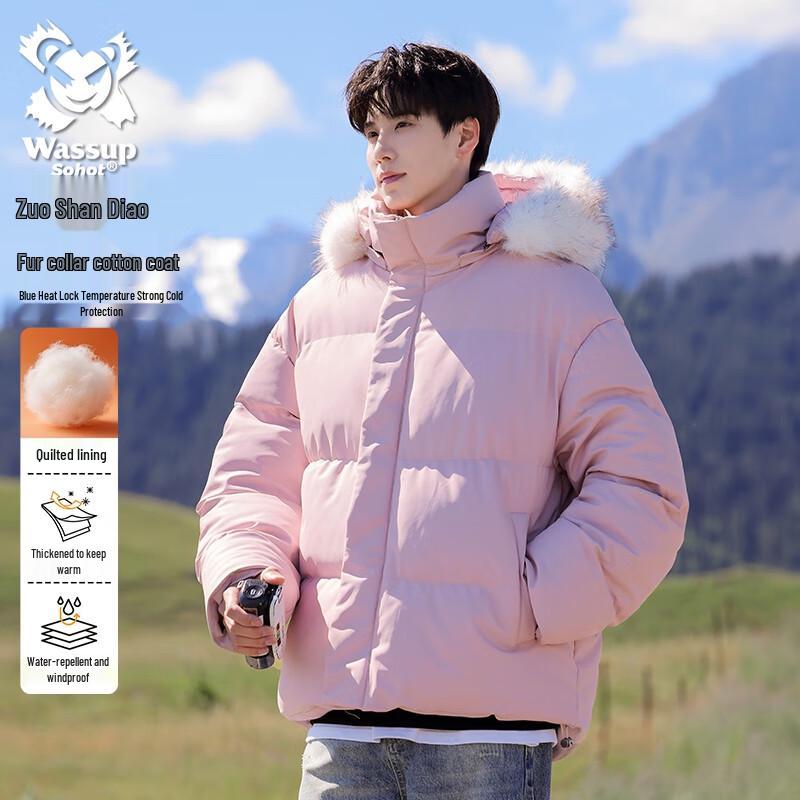 

Wassup Sohot Унисекс Зимняя Куртка с Подкладкой и Съемным Капюшоном из Искусственного Меха XL