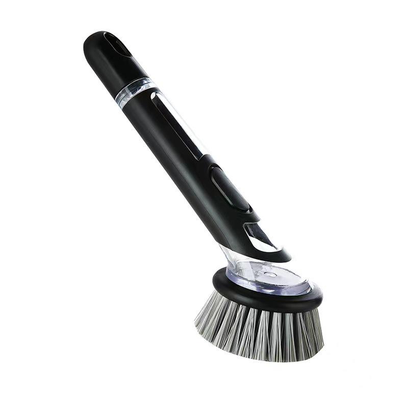 Premium Long-Handled Liquid-Dispensing Pot and Dish Brush for Efficient Kitchen Cleaning
