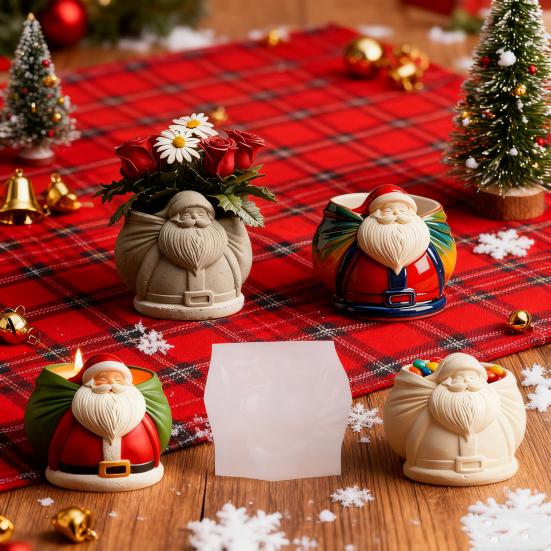 Christmas Santa Claus Epoxy Mold Small Item Storage Candle Container DIY Casting Mold Reusable Holiday Decor