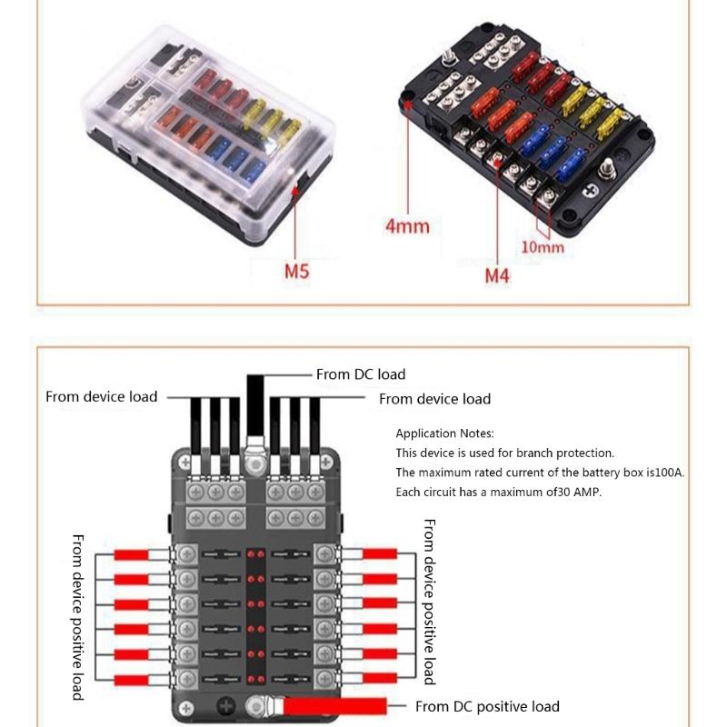 Fuses Block, 36V Fuses Box Holder with Waterproof Cover, Circuits Fuses Panel with Negative Bus for Car Boats