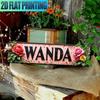 Vintage WANDA Metal Wall Sign, Rustic Pink & Burgundy Rose, 2D Flat Farmhouse Decor, Durable Aluminum Finish