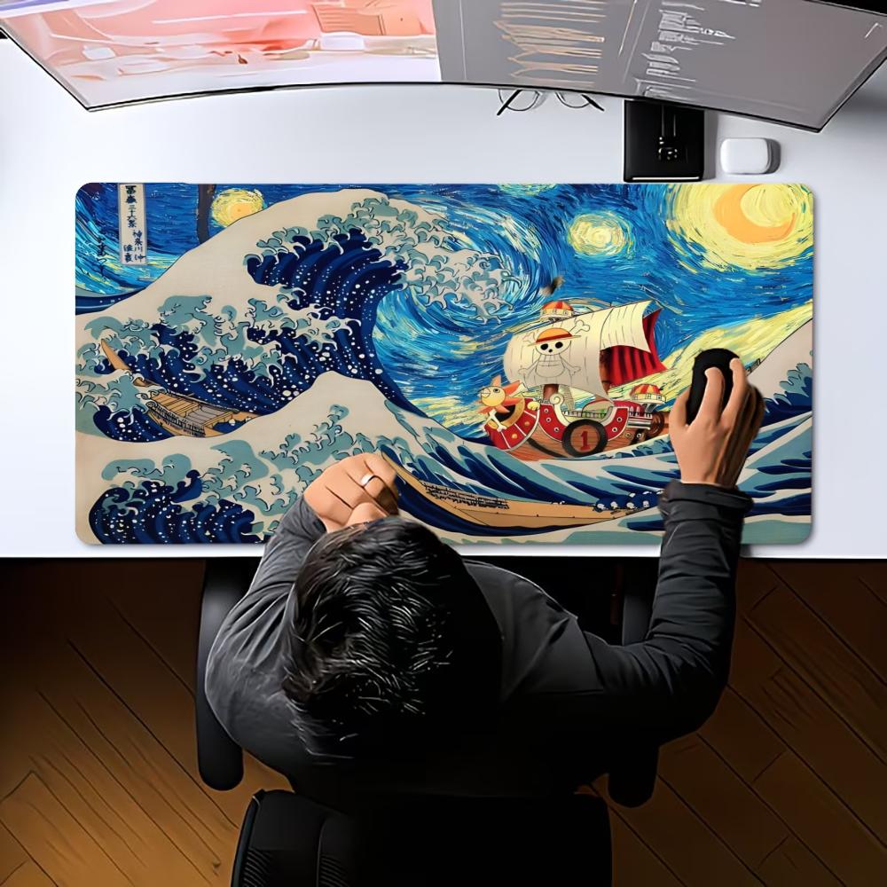 Vintage Sailboat Wave XXL Gaming Mouse Pad Non-Slip Rubber Overlocked Deskmat Starry Night Anime Ocean Keyboard Game Table Mats