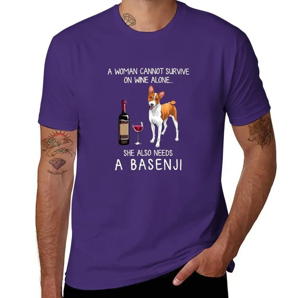 Basenji and Wine Funny Dog T-Shirt Quick Drying Tops Tees Mens T Shirts Pack