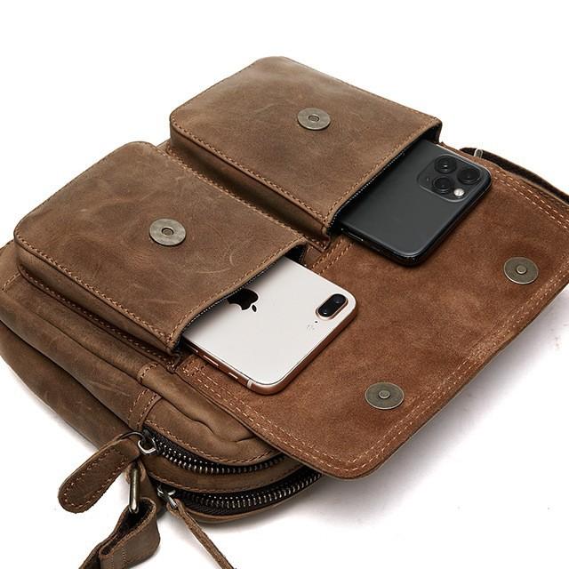 Vintage Men's Top-Grain Leather Solid Color Shoulder Crossbody Sling | Famous Horse Leather Casual Trendy Business Casual Bag