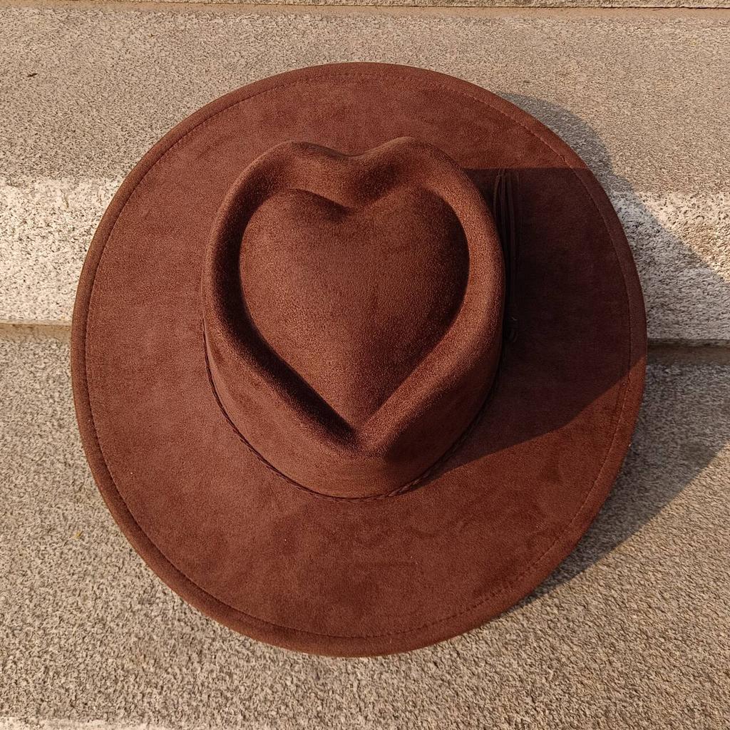 Heart Vegan Suede Hat Blank with Logo Engraving Autumn/Winter Hats for Men and Women Hat for Burning Heart Wide Brim Hat