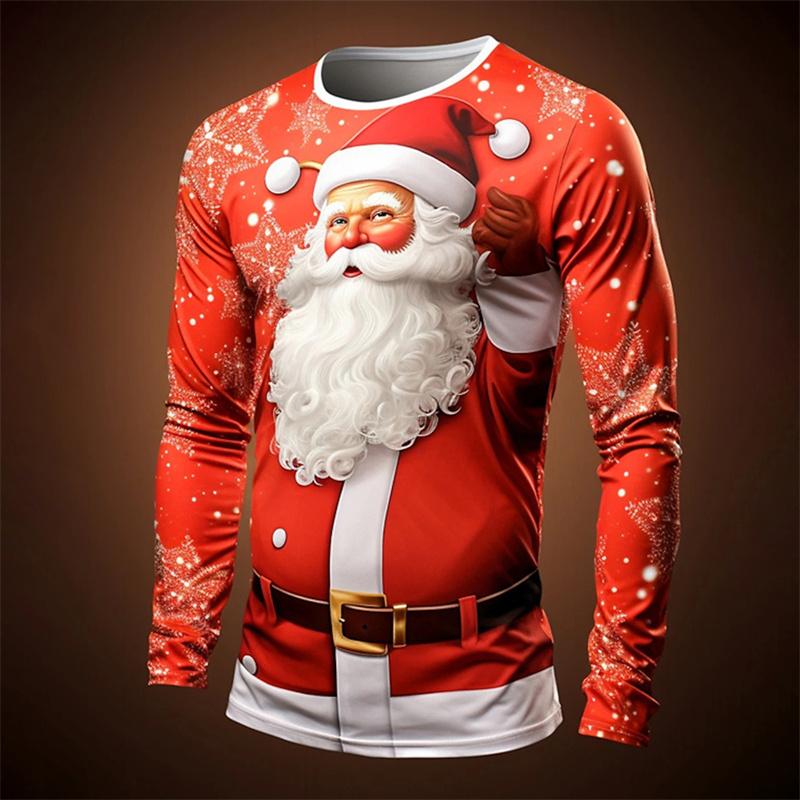 Santa Claus Pattern T-Shirt For Men Christmas Balloon 3D Printed T Shirts Autumn Casual Long Sleeves Loose Round Neck Tops Tees
