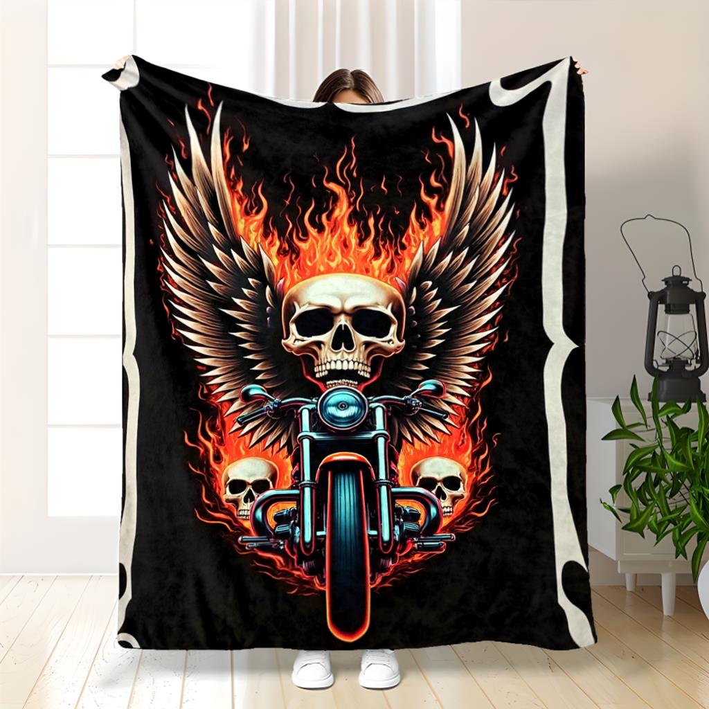 

Skeletonwinged Flame Motorcycle Flannel printed blanket suitable for all seasons suitable for living room office sofa travel 75x100cm