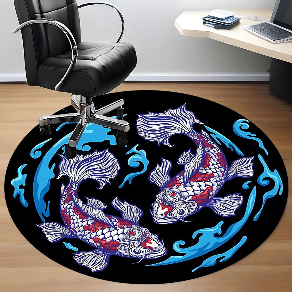 1pc Koi Fish Design Chair Carpet for Office, Round Non Slip Durable Large Size Office Carpet, Suitable for Office