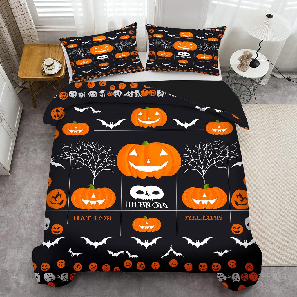 Halloween Style Digital Printed Duvet Cover Cartoon Pumpkin Pattern Luxury Bedding set Soft Comfortable Quilt Cover Pillowcases