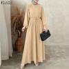 ZANZEA Abito casual da donna con scollo rotondo e maniche lunghe, ampio e plissettato