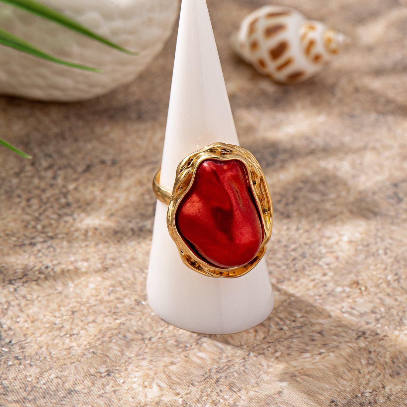 

Women s Ring Baroque Imitation Pearl Vintage Elegant Ring Suitable for Daily and Vacation Wear красный