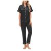 Amazon Independent Station Eisseiden-Pyjama Satin-Set Kurzarm Lange Hose Übergröße Damen Loungewear