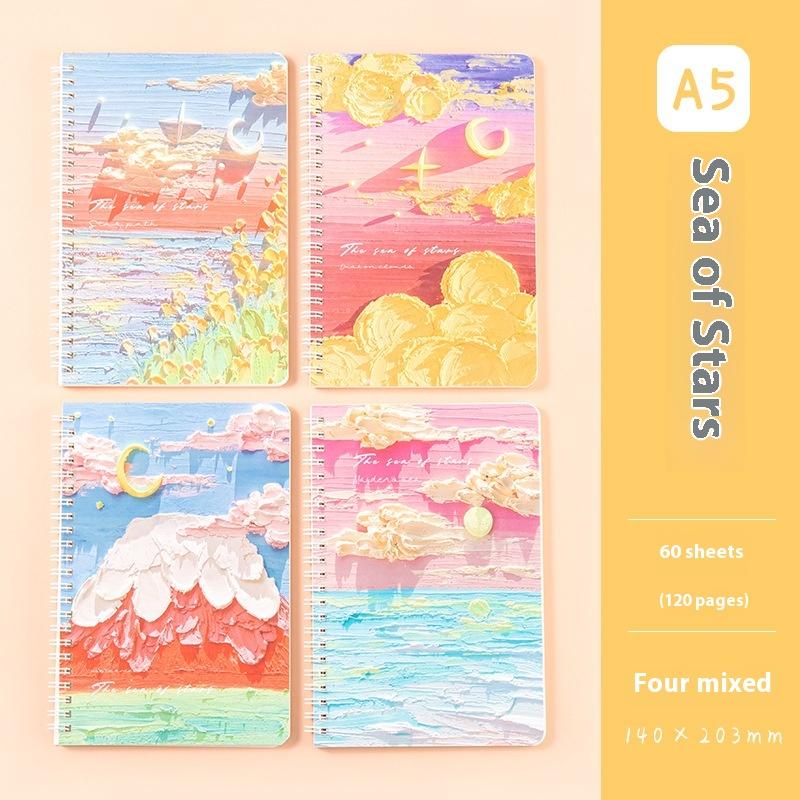 Oil Painting Landscape A5 Coil Student Cute Stationery Thickened Horizontal Line Memo Diary Notebook