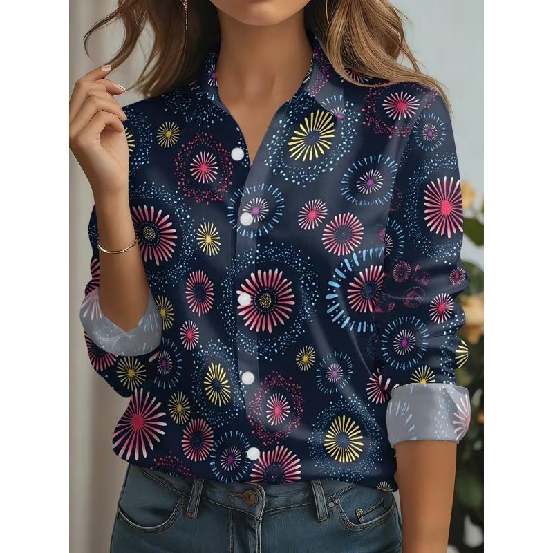 Autumn New Plaid Tie Dye Print Blouse Ladies Long Sleeve Gradient Button Laple Loose Shirts Tops Casual Fashion Women's Clothing