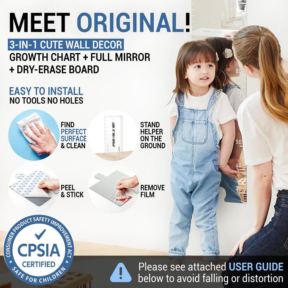 Mirrored Growth Chart Shatterproof Acrylic Height Measurement Mirror Ruler Puzzle Children Height Chart Mirrors Wall Decoration